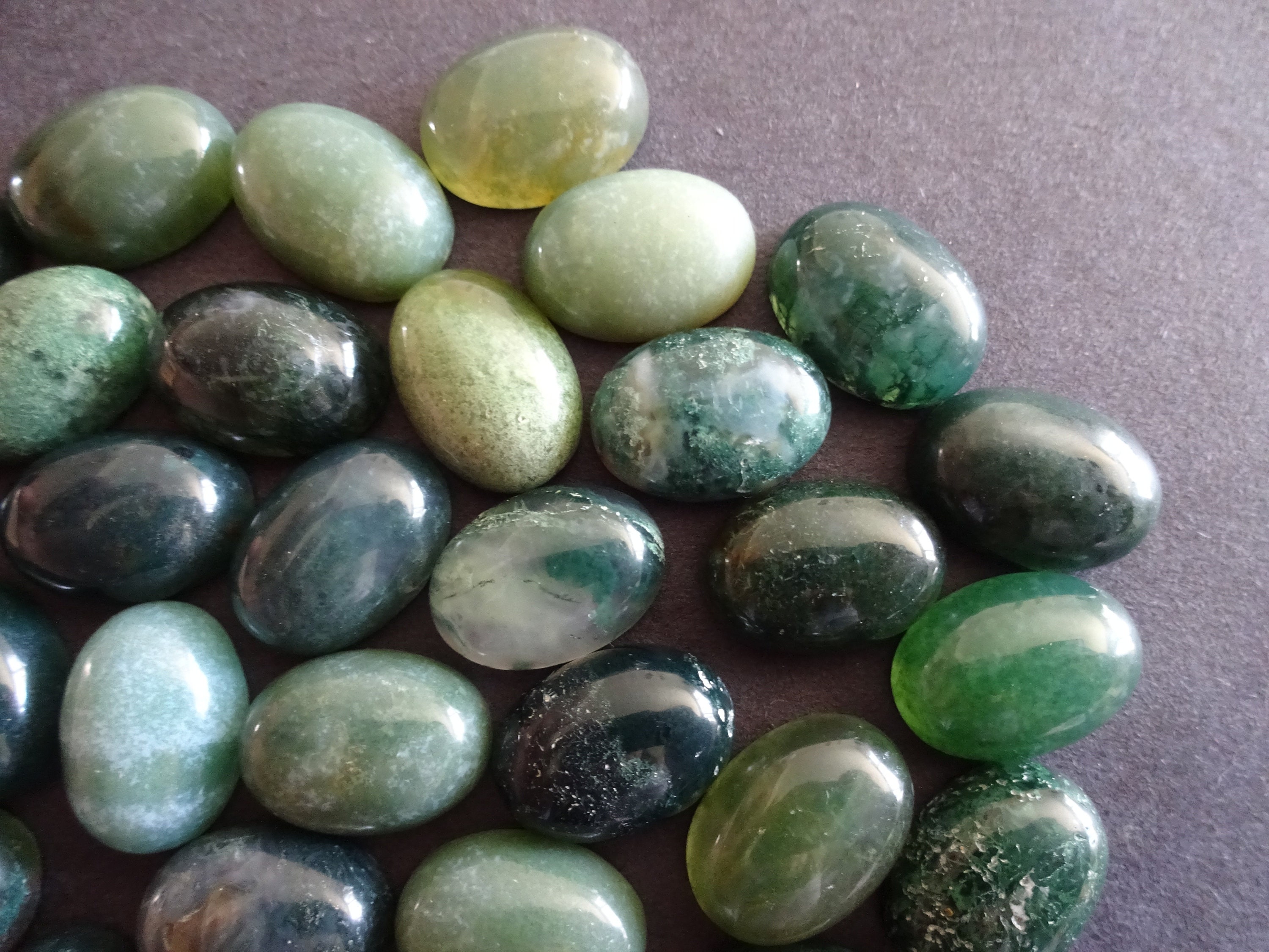 14x10mm Natural Moss Agate Gemstone Cabochon, Oval Cabochon, Polished