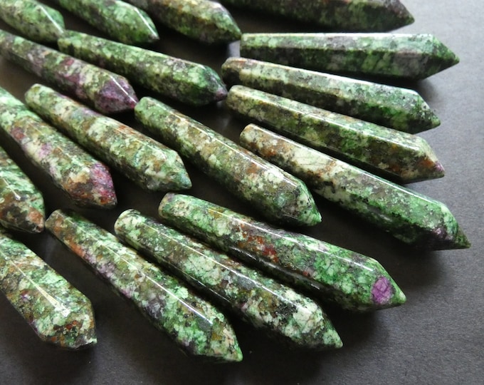 50-53mm Natural Ruby In Zoisite Undrilled Bullet, Faceted, Bullet Charm, Polished, Gemstone Jewelry, Green & Purple, No Hole, Wire Wrapping