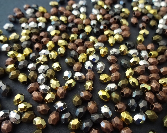 200 GRAM PACK Of 4x3.5mm Faceted Oval Alloy Metal Beads, About 1680 Beads, 5 Colors, 1mm Hole, Shiny Metal Spacers, Oval Faceted Spacers