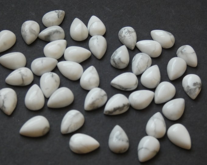 10x7mm Natural Howlite Teardrop Cabochon, Gemstone Cabochon, Polished Gem, Natural Stone, White and Gray Howlite, Tear Drop Stone, Gemstone