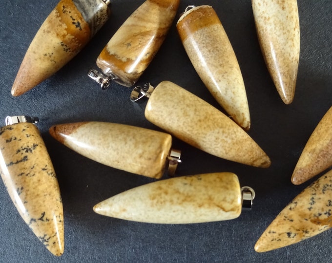 32-35mm Natural Picture Jasper Pendant With Brass, Picture Jasper Bullet, Bullet Pendant, Platinum, Bullet Shaped, Gemstone Jewelry Pendant