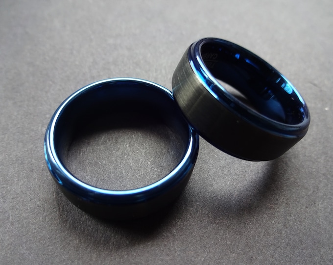 Black & Blue Brushed Tungsten Ring, Blue Inner, Size 7-12, Brushed Matte Finish, Men's Ring, Unisex Jewelry, Wedding Band, Engagement Ring