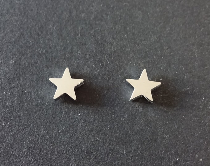 Stainless Steel Silver Star Stud Earrings, Hypoallergenic, Shiny Silver Color, Set Of Earrings, Cute Studs, Star Earrings, Small Star Stud