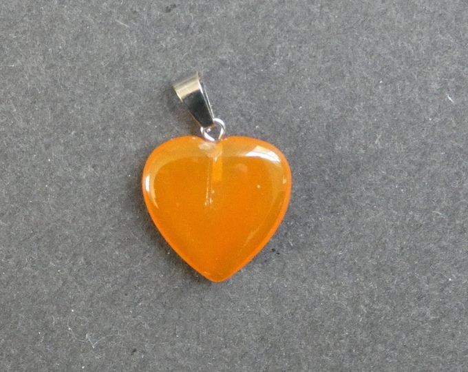 22x21mm Natural Striped Agate Pendant, Heart, Yellow, Stainless Steel Snap On Bail, One Of A Kind, As Seen In Image, Only One Available