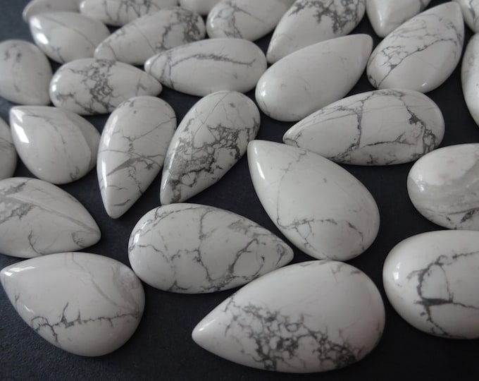 28x15mm Natural Howlite Teardrop Cabochon, Gemstone Cabochon, Polished Gem, Natural Stone, White and Gray Howlite, Tear Drop Stone, Gemstone