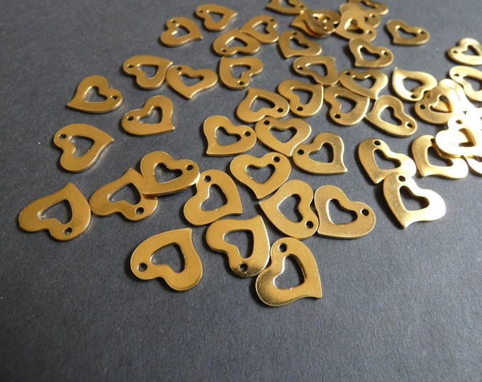 15x13mm 304 Stainless Steel Heart Charms, Steel Heart Pendants, Shiny Gold Color, Lightweight, 1.5mm Hole, Golden Valentine's Metal Charm