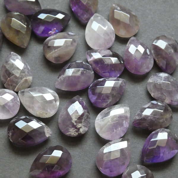 17-18mm Natural Amethyst Faceted Cab, Dyed, Teardrop, Polished Gemstone Cabochon, Purple, Wire Wrapping Amethyst Cab, Undrilled