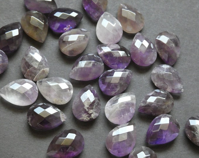 17-18mm Natural Amethyst Faceted Cab, Dyed, Teardrop, Polished Gemstone Cabochon, Purple, Wire Wrapping Amethyst Cab, Undrilled