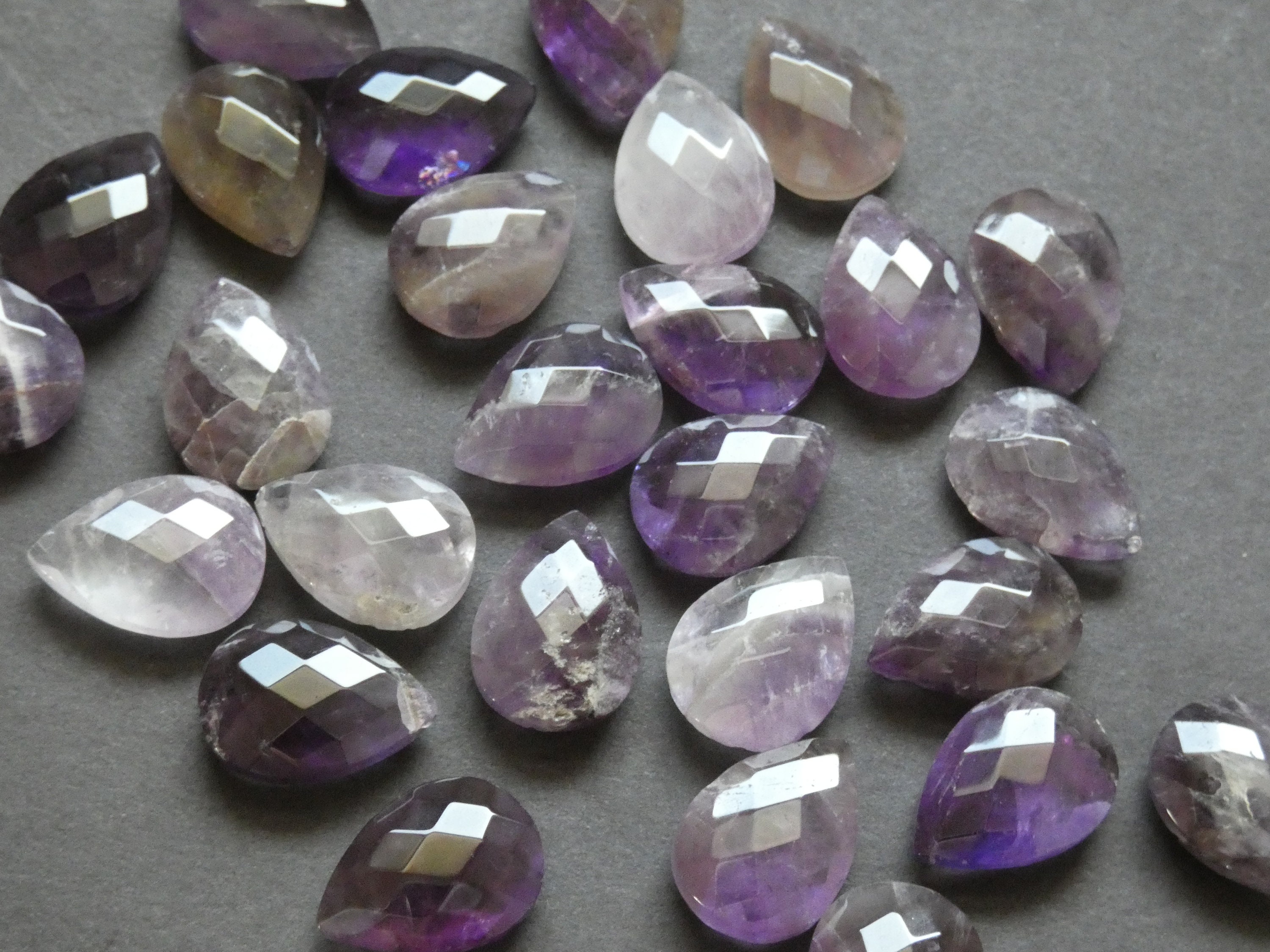 17-18mm Natural Amethyst Faceted Cab, Dyed, Teardrop, Polished Gemstone ...