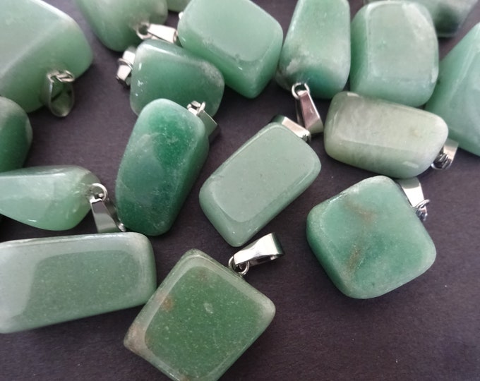 15-35mm Natural Green Aventurine Pendant With Stainless Steel Snap On Bail, Crystal Charm, Polished, Gemstone Pendant, Green & Silver