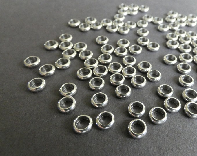 100 Pack 6x2mm 304 Stainless Steel Donut Beads, Round Link, Classic Metal Spacers, Metallic Silver Color, Circle Spacer Bead, Large 4mm Hole