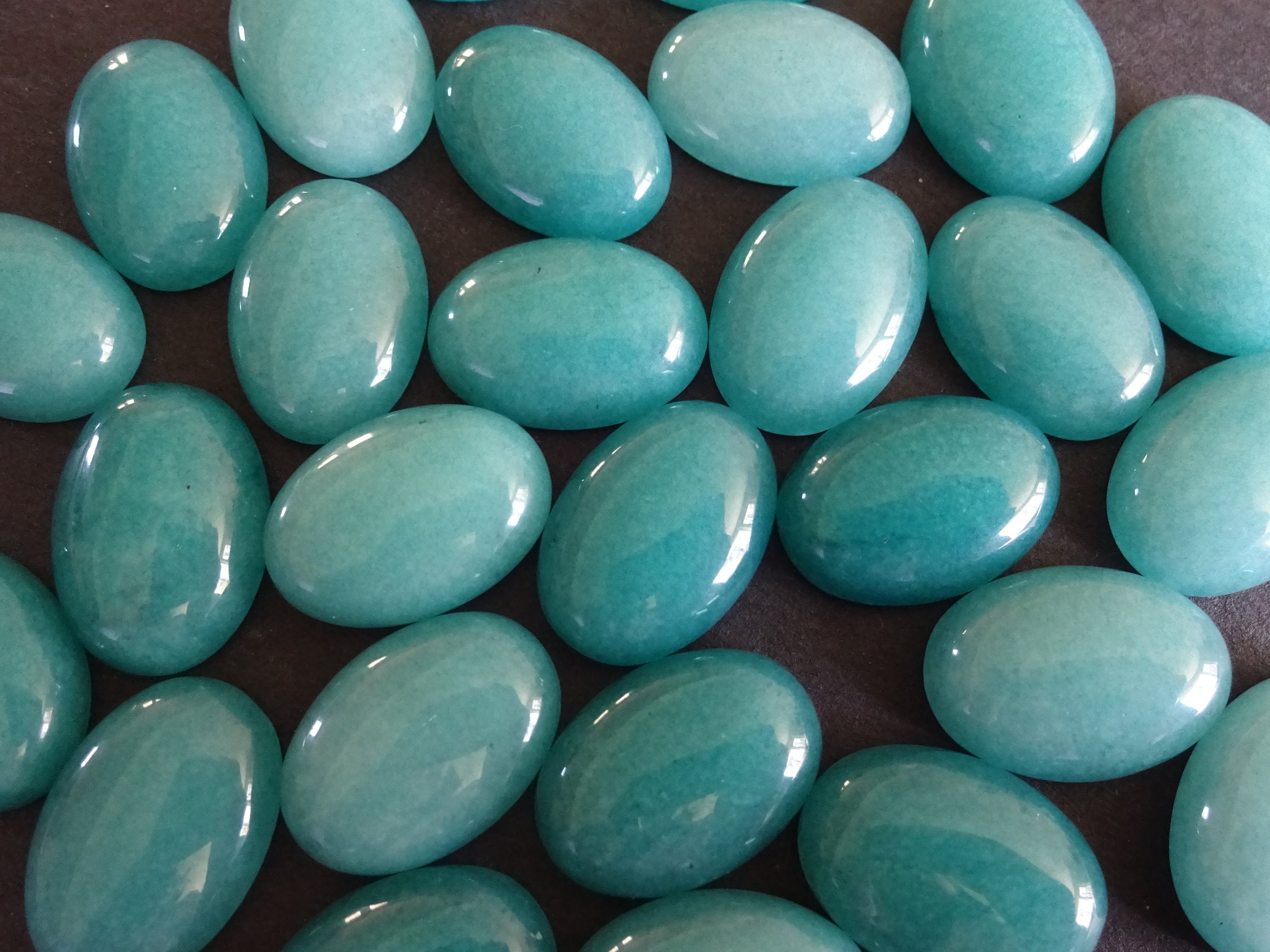 18x13mm Natural White Jade Gemstone Cabochon, Dyed, Teal Oval Cab