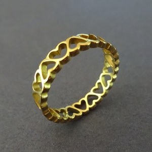Stainless Steel Gold Heart Band, Gold Heart Ring, Sizes 6-10, St Valentine's Day Promise Ring, Hearts Band, Simple Ring With Hearts