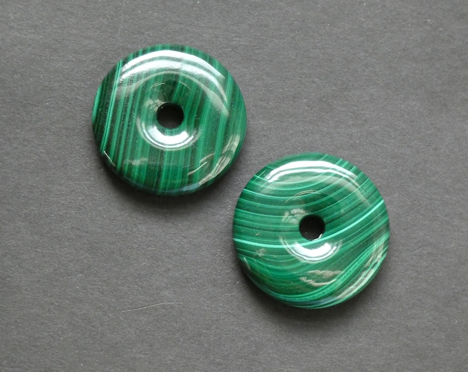 25mm Natural Malachite Donut Pendant, Green and Black, Polished Gem, Natural Gemstone Component, Round Donut Stone, Wire Wrapping Stone