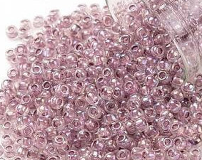 8/0 Toho Seed Beads, AB Crystal / Strawberry Lined (771), 10 grams, About 220 Round Seed Beads, 3mm with 1mm Hole, Inside Color Finish