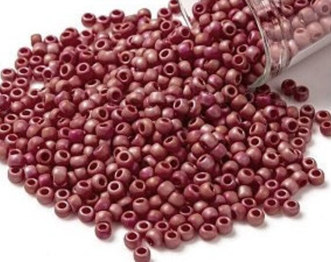 8/0 Toho Seed Beads, Opaque AB Frost Cherry (405F), 10 grams, About 222 Round Seed Beads, 3mm with 1mm Hole, Frost AB Finish