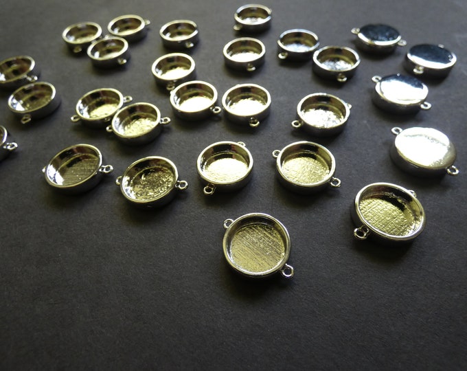 19x14.5mm Brass Cabochon Connector Setting, Platinum Link, 12mm Tray, 1.2mm Holes, Round DIY Links, Platinum Setting, Fits 12mm Round Cab