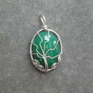 40x22mm Natural Agate Pendant with Platinum Tone Brass, Wire Wrapped Pendant, Green, Dyed, Gemstone Pendant, One of a Kind, Unique Agate