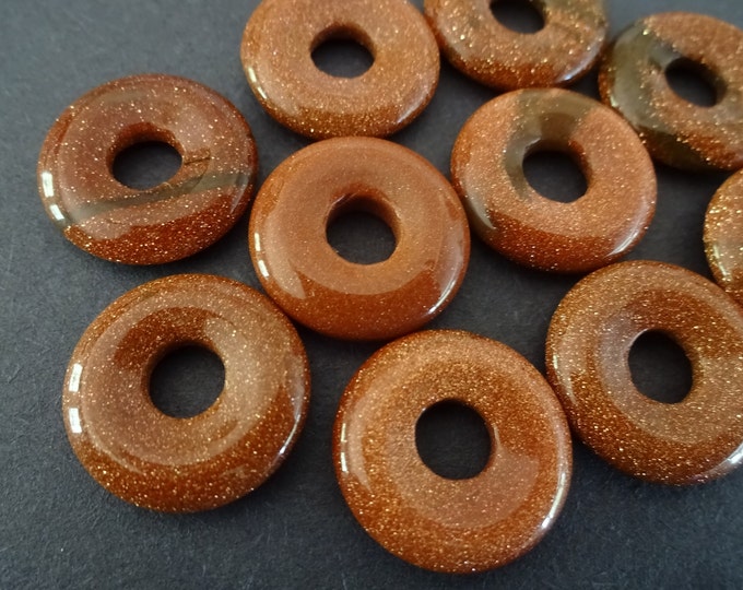 Set of 18mm Synthetic Goldstone Pendant, Glass Donuts, Brown Glass, Goldstone Component, Round Glass Pendant, Wire Wrap