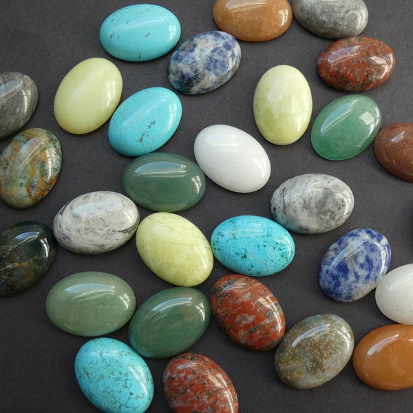 Pack of Oval Mixed Lot Gemstone Cabochons, 25X18mm, Oval Cabochon, Polished, Stone Cabochon, Natural Gemstone, Jasper, Quartz, Agate