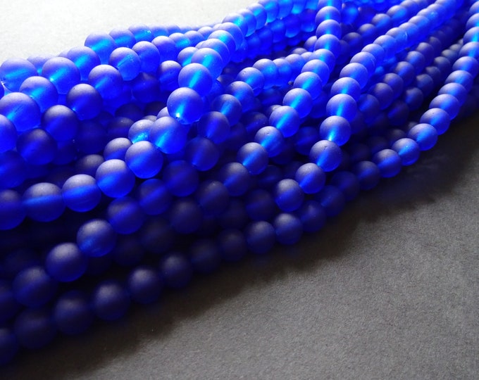 8mm Blue Glass Frosted Bead Strand, About 105 Beads Per Strand, Round, 31 Inch Strand, Transparent, Bright, Round Bead, Jewelry Supply, Navy