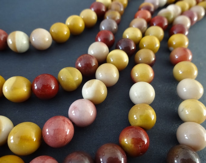 15.5 Inch 8mm Natural Mookaite Ball Bead Strand, Maroon & Yellow, About 50 Polished Drilled Bead, Mookaite Stone Jasper Beads, Mineral Gems