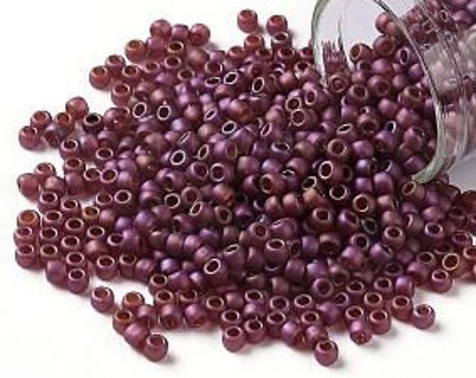 8/0 Toho Seed Beads, Matte Cranberry Gold Luster (332F), 10 grams, About 222 Round Seed Beads, 3mm with 1mm Hole, Matte Finish