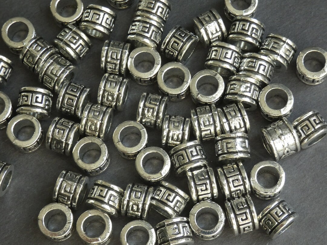 20 PACK 9x7mm Metal Tube Beads, European Style Bead, Great Wall Design