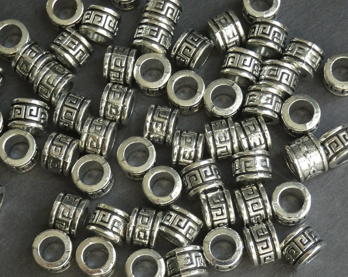 20 PACK 9x7mm Metal Tube Beads, European Style Bead, Great Wall Design, Designed Tube Bead, Large Tube Bead, Tibetan Designer Beads, Tibetan