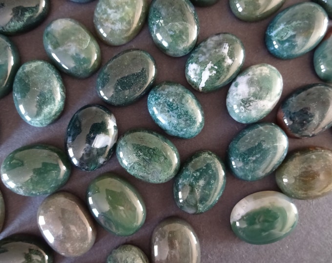 20x15mm Natural Moss Agate Gemstone Cabochon, Oval Cabochon, Polished Agate, Green Cabochon, Natural Stone, Agate, Deep Forest Green Stone
