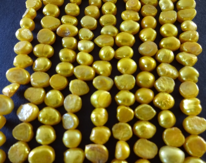 15 Inch Strand 6-7mm Cultured Freshwater Pearl Beads (dyed), About 50 Beads, Golden Pearl, 6-7mm Flat Sided Potato, Gold Color Pearl