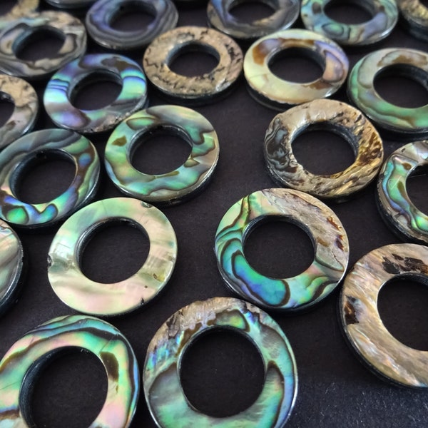 18mm Natural Abalone and Paua Shell Donut Pendant, 1mm Drilled Hole, Bead Frames, Rings, Large Charms, Gemstone Jewelry, Shell Frame Bead