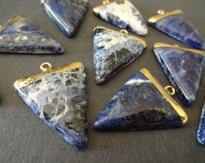 30-34mm Natural Sodalite Pendant With Golden Loop, Triangle Charm, Blue Gemstone, Polished Stone Crystal, Sodalite Mineral Charm