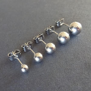 Stainless Steel Silver Ball Stud Earrings, Hypoallergenic, 4-8mm Ball Studs, Set Of Earrings, Classic Silver Studs, 5 Size Choices!