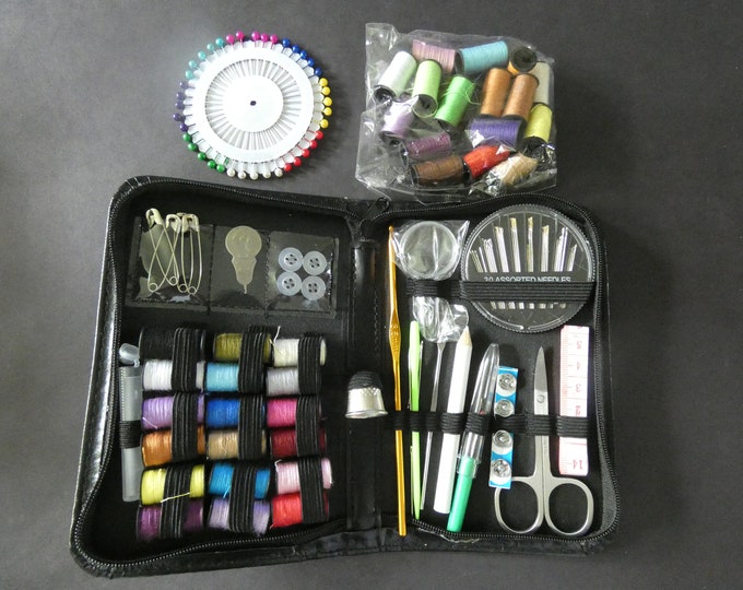 66 Piece Sewing & Knitting Starter Kit, Needles and Crochet Hooks, 38 Thread Spools, Buttons, Beginner's Set, Crafting Tools, Black Case