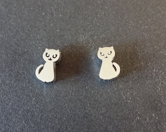 Stainless Steel Cat Stud Earrings, Hypoallergenic, Silver Studs, 9x5mm, Set Of Earrings, Kitten Studs, Cat Earrings, Halloween Earrings