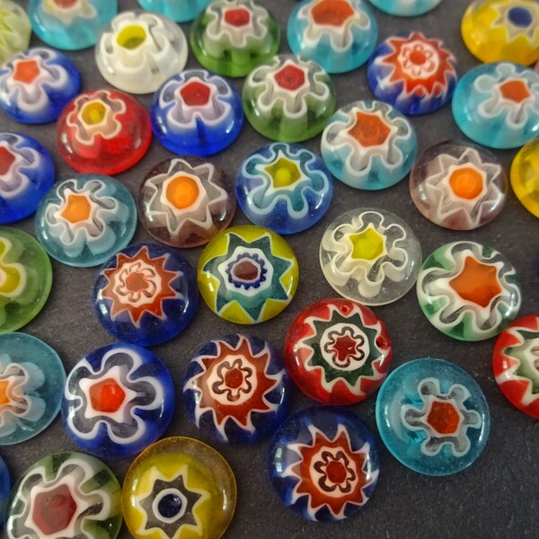 PACK Of 10x3mm Millefiori Glass Cabochons, Half Dome Round, Flower Design, Mixed Colors, Floral Cab, Glass Jewelry Making, Millefiori Cab