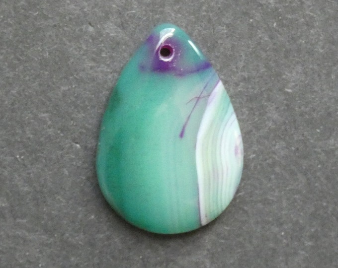 33x23mm Natural Agate Pendant, Gemstone Pendant, One of a Kind, Teardrop, Green and Purple, Dyed, Only One Available, Unique Agate Pendant