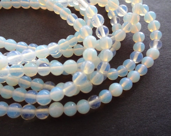 4mm Opalite Gemstone Beads, 15.5 Inch Strand, Polished, Stone Cabochon, About 96 Beads, Translucent, Semi Transparent, Milky White Clear