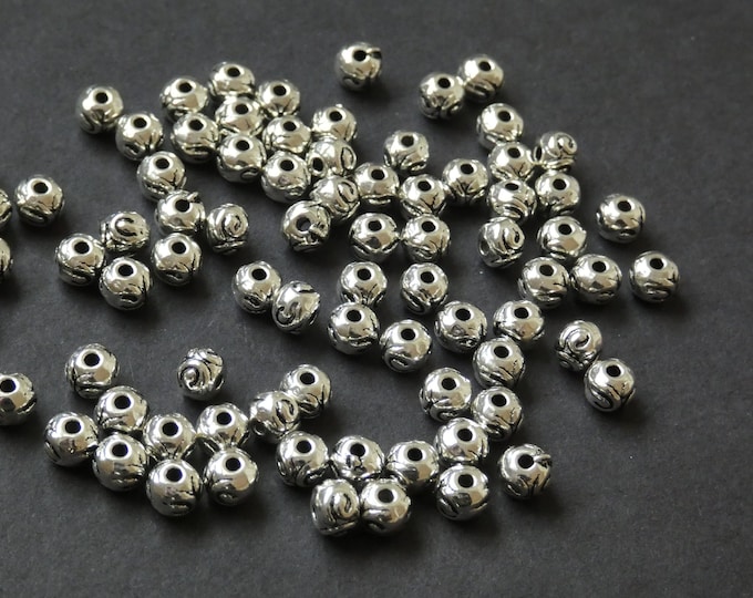 10 Pack of 5.5mm Round Designed Bead, Circular Metal Bead, Metal Spacer, Silver Spacer Beads, Ball Metal Beads, Round Spacer Bead, Designer