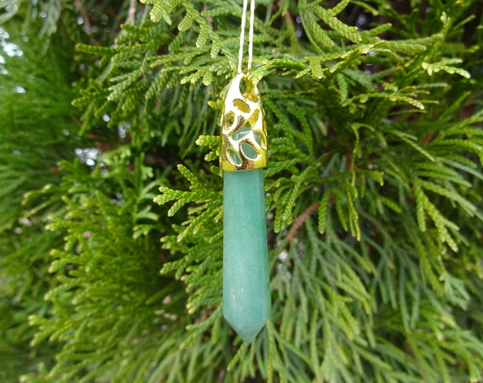 2.5 Inch Natural Green Aventurine Christmas Ornament, Gold Color Brass Metal Loop, Handcrafted Gemstone Ornament, Green Crystal