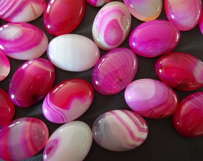 25x18mm Natural Striped Agate Gemstone Cabochon, Dyed Pink Oval Cabochon, Polished Agate, Pink Natural Stone, Striped Gem, Necklace Making