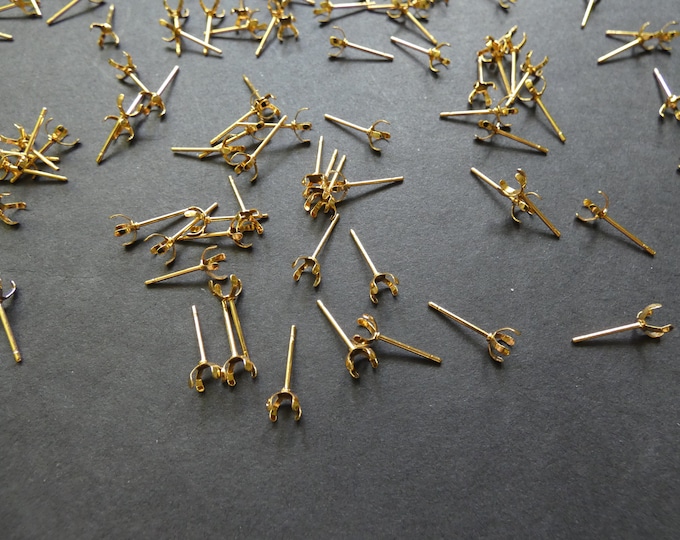 5mm 304 Stainless Steel Earring Settings, Prong Posts, Fits 5mm Round Rhinestone, Shiny Golden Stud, .7mm Pin, Ear Posts, Prong Setting