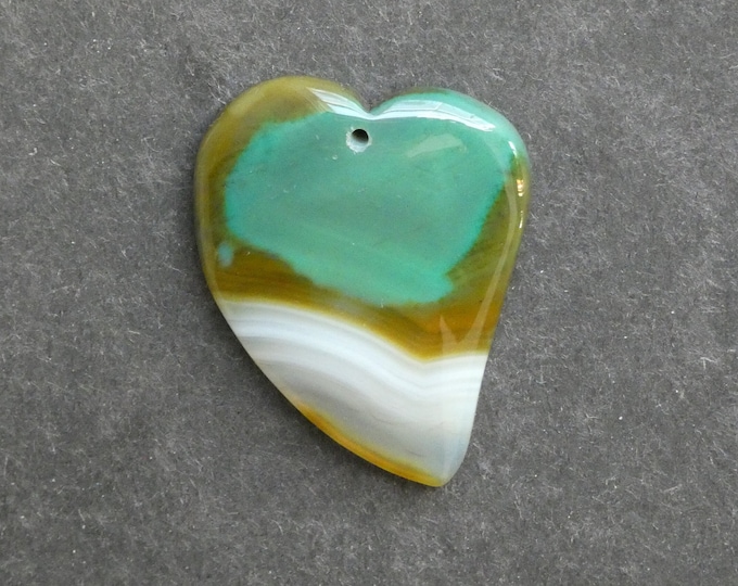42x34mm Natural Brazilian Agate Pendant, Gemstone Pendant, One of a Kind, Large Heart, Green & Yellow, Dyed, Only One Available, Unique