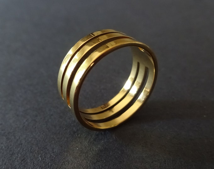 Cut Out Stainless Steel Ring, Gold Color, Sizes 7-11, Shiny Finish, Unisex Jewelry, Modern Jewelry Steel Band, Simplistic Cutout Design