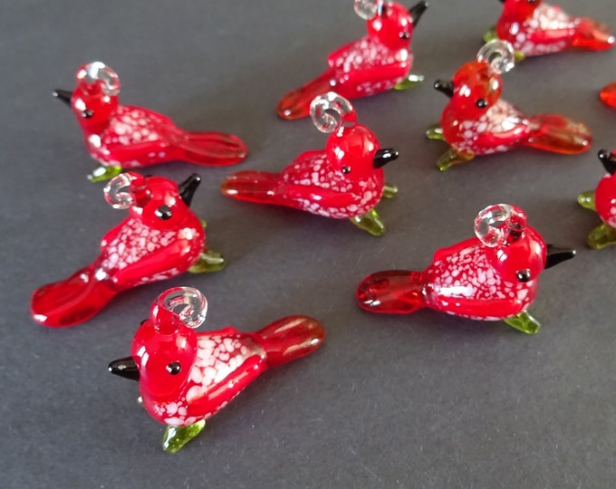 27-29mm Handmade Lampwork Glass Bird Pendant, Mixed Color, Beautiful Red Bird Charm, Glass Bird Pendant, Bird Glass Pendant