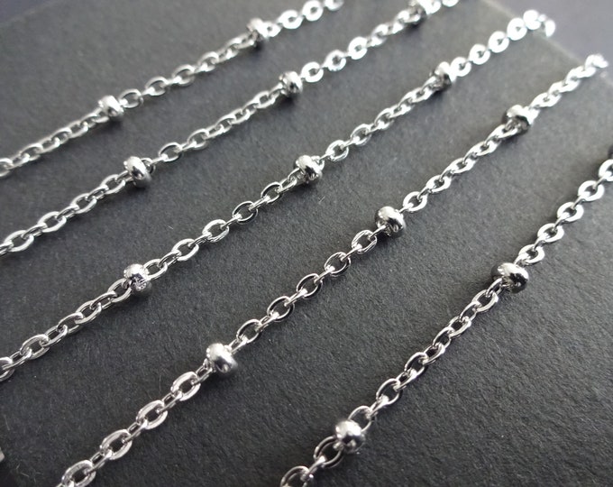 10 Meters 304 Stainless Steel Cable Chain, 2mm Decorative Chain With Rondelle Beads, Bulk Lot, Silver Color, High Quality Necklace Supply