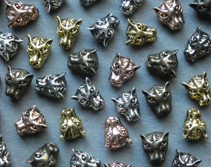 25 Pack 13mm Leopard Head Alloy Metal Beads, 5 Colors, Mixed Lot, Metal Leopard, Unique Metal Bead, Animal Beads, Mixed Animal Beads