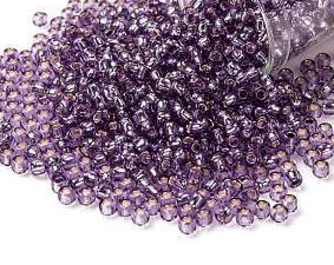 8/0 Toho Seed Beads, Silver Lined Light Grape (2219), 10 grams, About 222 Round Seed Beads, 3mm with 1mm Hole,  Silver Lined Finish