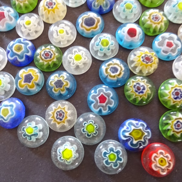 PACK Of 10mm Millefiori Glass Cabochons, Flower Design, Round Cabochon, Glass Jewelry Making, Mixed Colors, Rainbow, Jewelry Focal